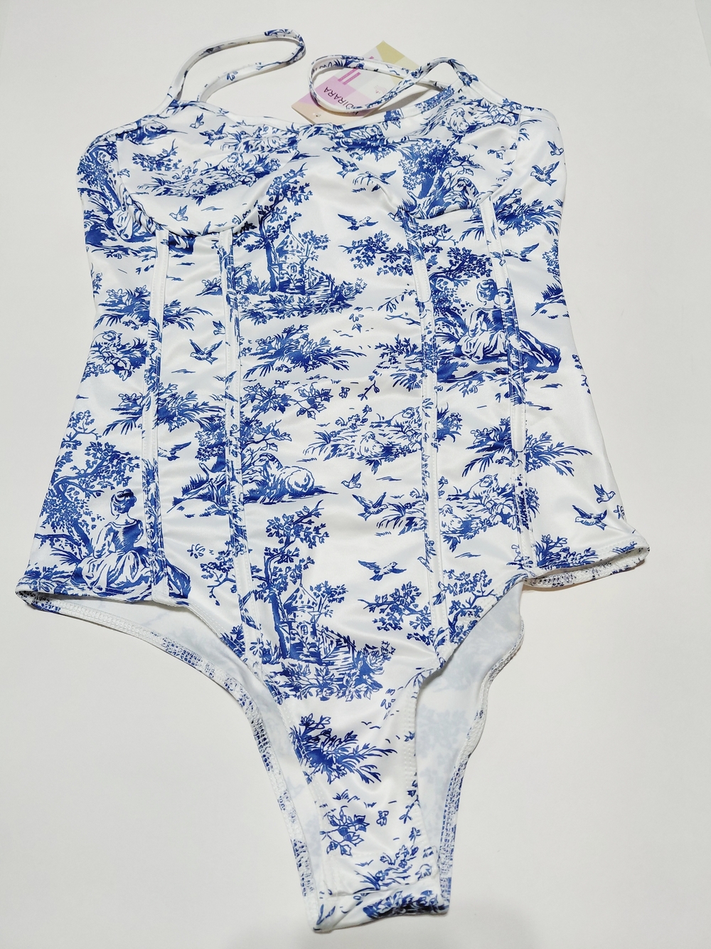 WDIRARA Women's Blue & White  One-Piece Swimsuit Size Medium